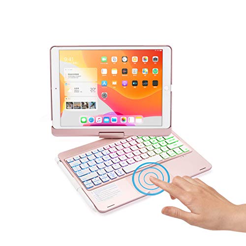 HENGHUI 360 Rotatable Touch Keyboard for iPad 9th/8th/7th Gen 10.2 inch, iPad Air 3rd Gen/Pro 10.5 - Foldable Keyboard with Trackpad, Rose Gold - Image 1