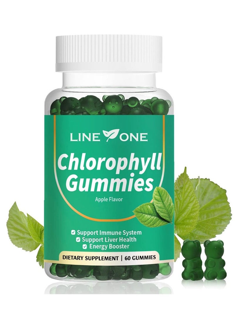LINE ONE Chlorophyll Gummy With Ashwagandha,Potassium  Support Immune System Support Liver Health Energy Booster Dietary Supplement Apple Flavor 60 Gummies  - Image 1