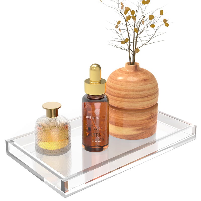 Cilinta Vanity Tray 8mm Thicken Clear Acrylic Organizer Tray 10.5 * 6" for Bathroom Sink Countertops, Dresser Tops, Toilet, Perfume, Soap, Rings, Earrings and Necklace Small Decorative Tray for Home - Image 1