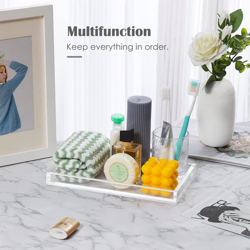 Cilinta Vanity Tray 8mm Thicken Clear Acrylic Organizer Tray 10.5 * 6" for Bathroom Sink Countertops, Dresser Tops, Toilet, Perfume, Soap, Rings, Earrings and Necklace Small Decorative Tray for Home - Image 2