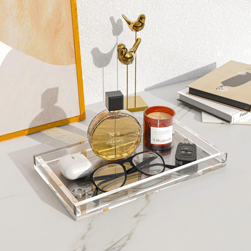 Cilinta Vanity Tray 8mm Thicken Clear Acrylic Organizer Tray 10.5 * 6" for Bathroom Sink Countertops, Dresser Tops, Toilet, Perfume, Soap, Rings, Earrings and Necklace Small Decorative Tray for Home - Image 4