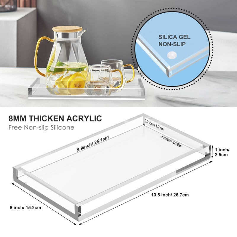 Cilinta Vanity Tray 8mm Thicken Clear Acrylic Organizer Tray 10.5 * 6" for Bathroom Sink Countertops, Dresser Tops, Toilet, Perfume, Soap, Rings, Earrings and Necklace Small Decorative Tray for Home - Image 3