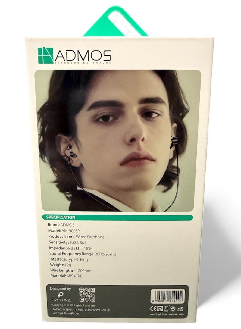 Admos High-quality ADMOS wired USB-C earphones with a microphone and volume control, in-ear headphones for iPhone 15 1617, iPad Pro/Air, and Samsung - Image 3