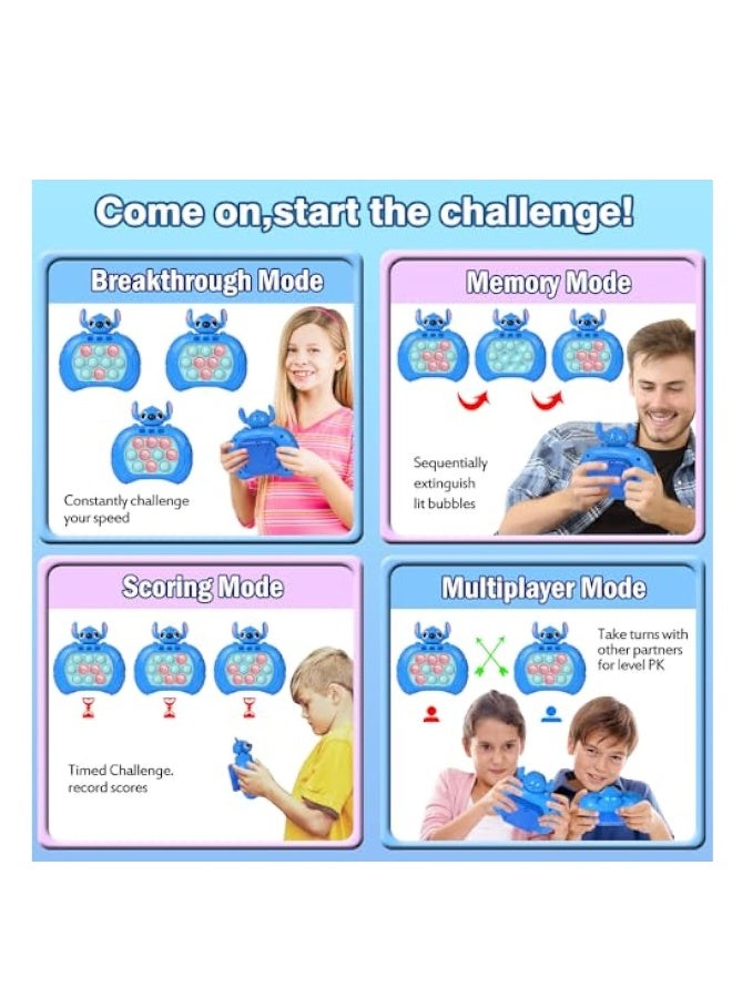 Stitch Quick Push Game, Fast Push Bubble Game, Pop Fidget Toys for Kids Quick, Handheld Puzzle Game Sensory Toys with LED Screen, Quick Push Light Up Game Gifts for Girls Boys (Blue) - Image 2