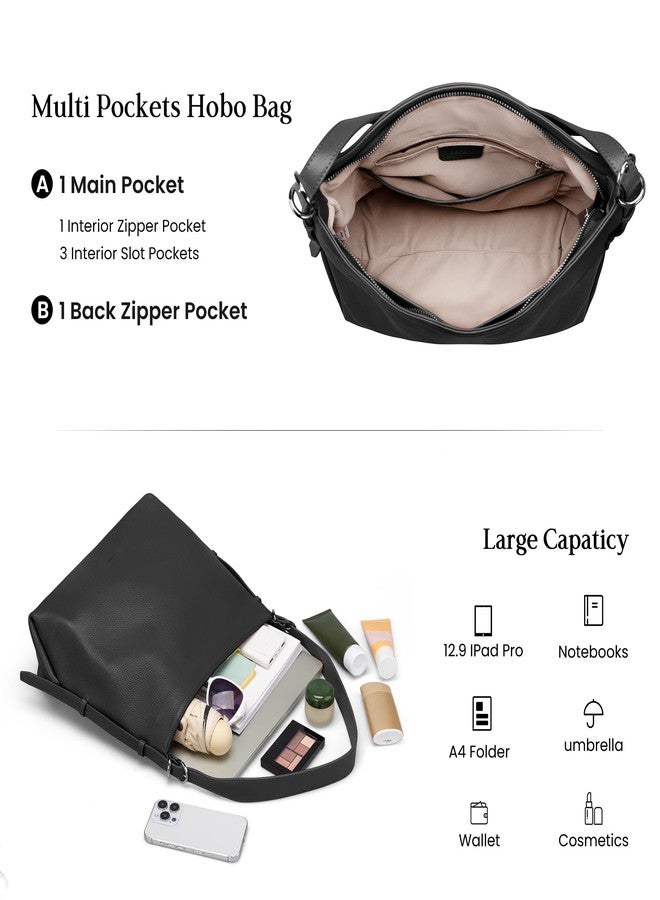 befen Black Genuine Leather Hobo Bags Purse for Women, Womens Crossbody Bag Leather Purses Shoulder Handbags with Adjustable Shoulder Strap - Image 3