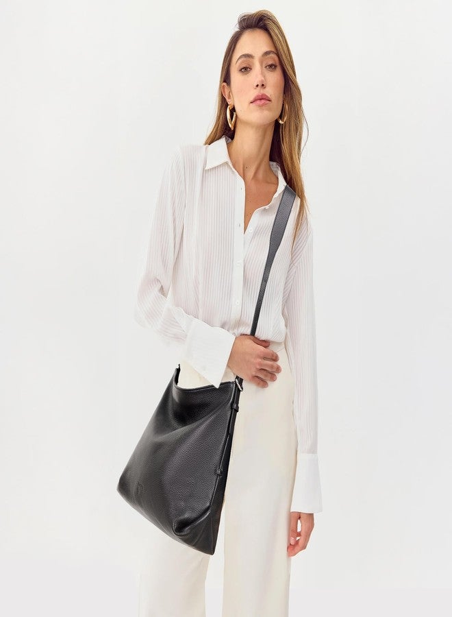 befen Black Genuine Leather Hobo Bags Purse for Women, Womens Crossbody Bag Leather Purses Shoulder Handbags with Adjustable Shoulder Strap - Image 2