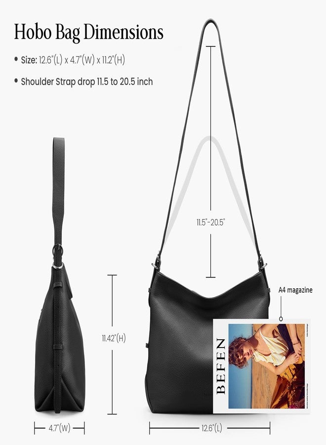 befen Black Genuine Leather Hobo Bags Purse for Women, Womens Crossbody Bag Leather Purses Shoulder Handbags with Adjustable Shoulder Strap - Image 4