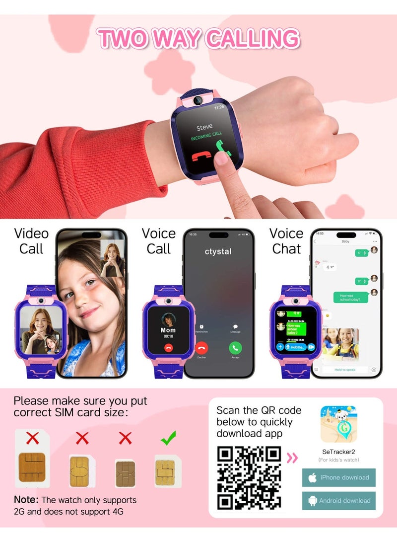 Kids Smart Watch for Boys and Girls, Kids' Watches with Games, 1.54-inch HD Touch Screen Smartwatch for Children with SOS Call Camera Music Player Game Alarm (Pink) - Image 3