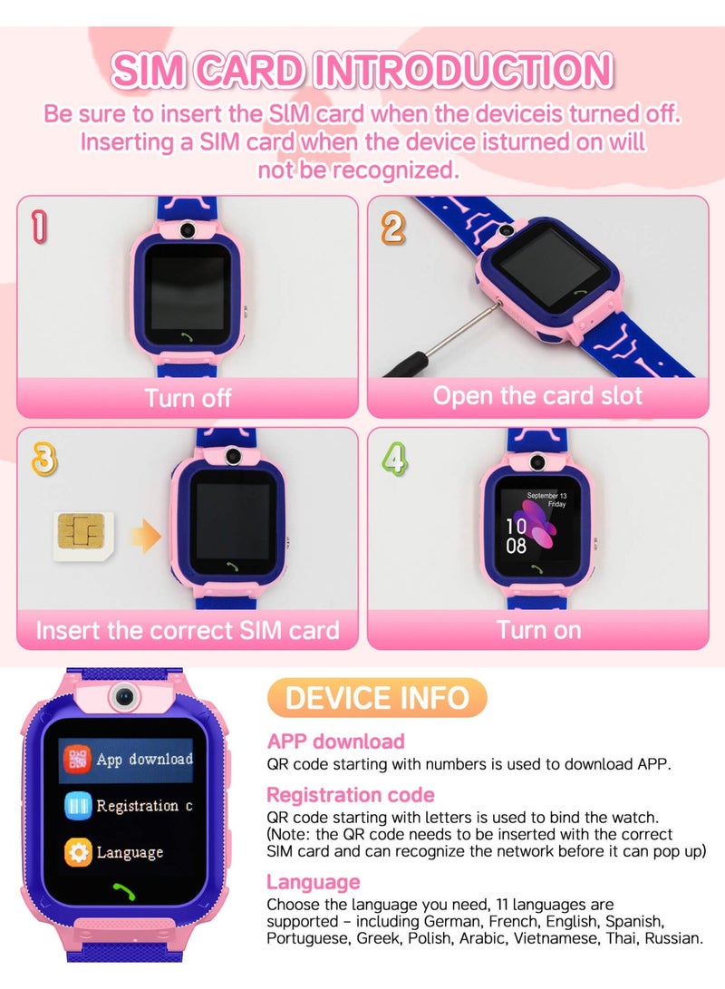 Kids Smart Watch for Boys and Girls, Kids' Watches with Games, 1.54-inch HD Touch Screen Smartwatch for Children with SOS Call Camera Music Player Game Alarm (Pink) - Image 4