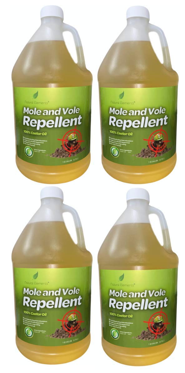 Natural Elements Mole and Vole Repellent 100 Castor Oil Pet Safe and Non Toxic 4 Gallons