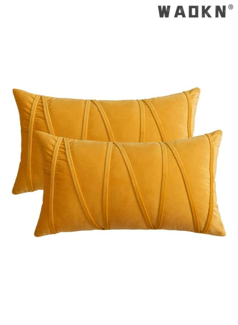 دبليو أيه أو كي أن 2 قطعة من المخملية المخططة وسادة - أريكة ، سرير ، أريكة ، وسادة الديكور الحديثة . لينة ومريحة ، مربع ، ومناسبة جدا لتزيين غرفة المعيشة الخاصة بك لإضافة لمسة من الأناقة . جودة عالية النسيج المخملية ، مع خطوط 12 × 20 بوصة لافتة للنظر - Image 4