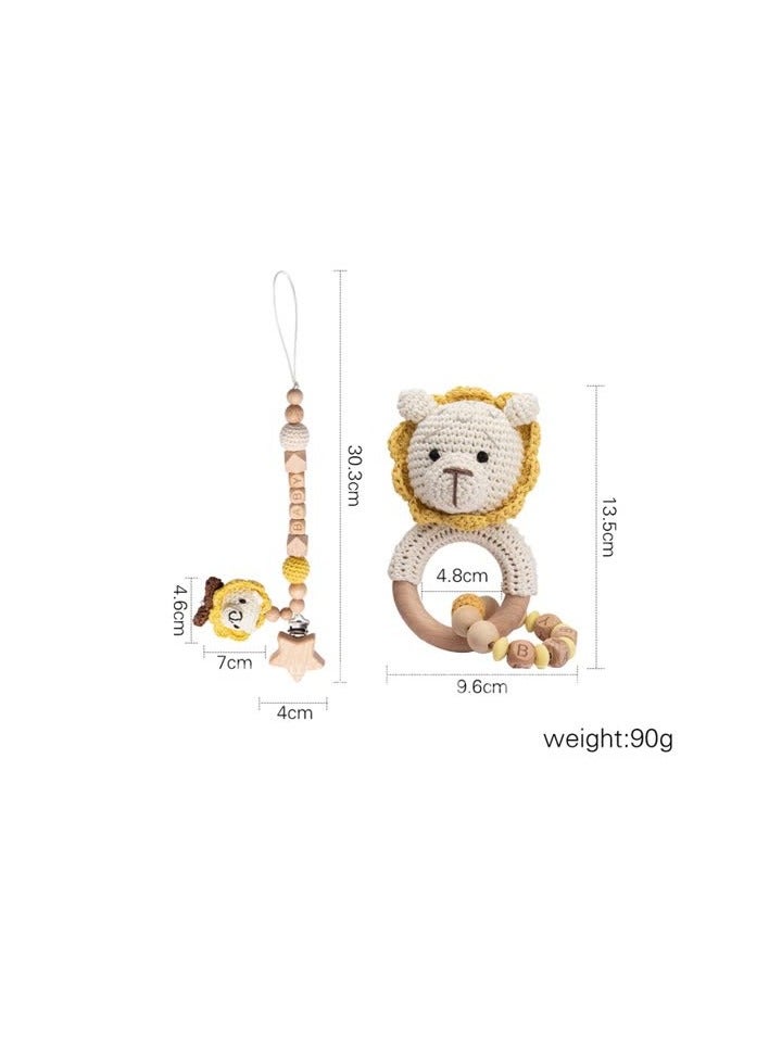 Generic Cross-border crochet animal rattle, baby knitted animal doll, baby comfort toy, bite crochet toy,Yellow lion ringing pacifier chain - Image 1