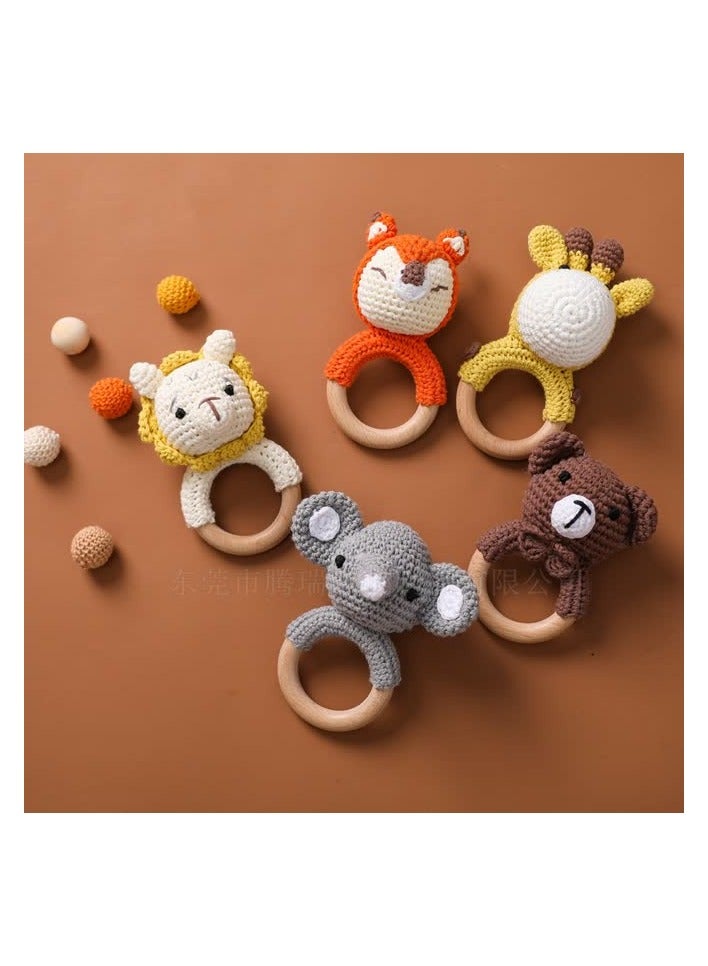 Generic Cross-border crochet animal rattle, baby knitted animal doll, baby comfort toy, bite crochet toy,Yellow lion ringing pacifier chain - Image 3