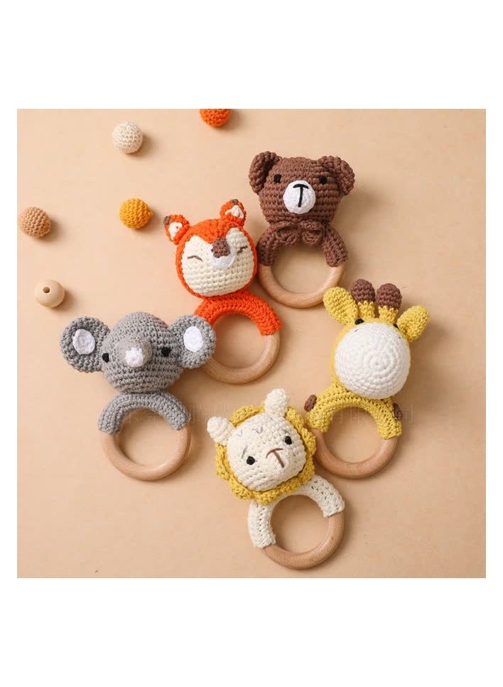 Generic Cross-border crochet animal rattle, baby knitted animal doll, baby comfort toy, bite crochet toy,Yellow lion ringing pacifier chain - Image 5