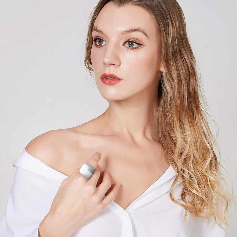 Aprilery Gold and Silver Rings for Women, Chunky Signet Statement Rings Gold Plated Band Wide Metal Square Rings Cocktail Costume Jewelry for Women - Image 2