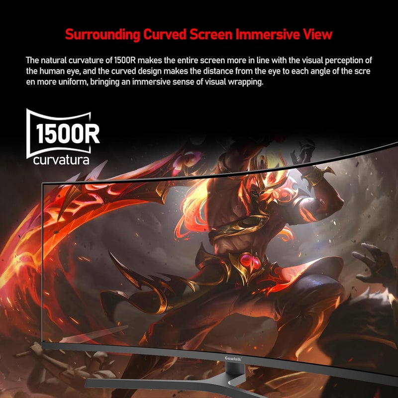 Gawfolk 34" inch Gaming Monitor UWQHD 165Hz Ultrawide 21:9 Curved 1500R Computer Display Screen 3440x1440 Fast 1ms(GTG) PBP PIP FreeSync 99% sRGB HDR Tilt/Height/Swivel Adjustable - Image 4
