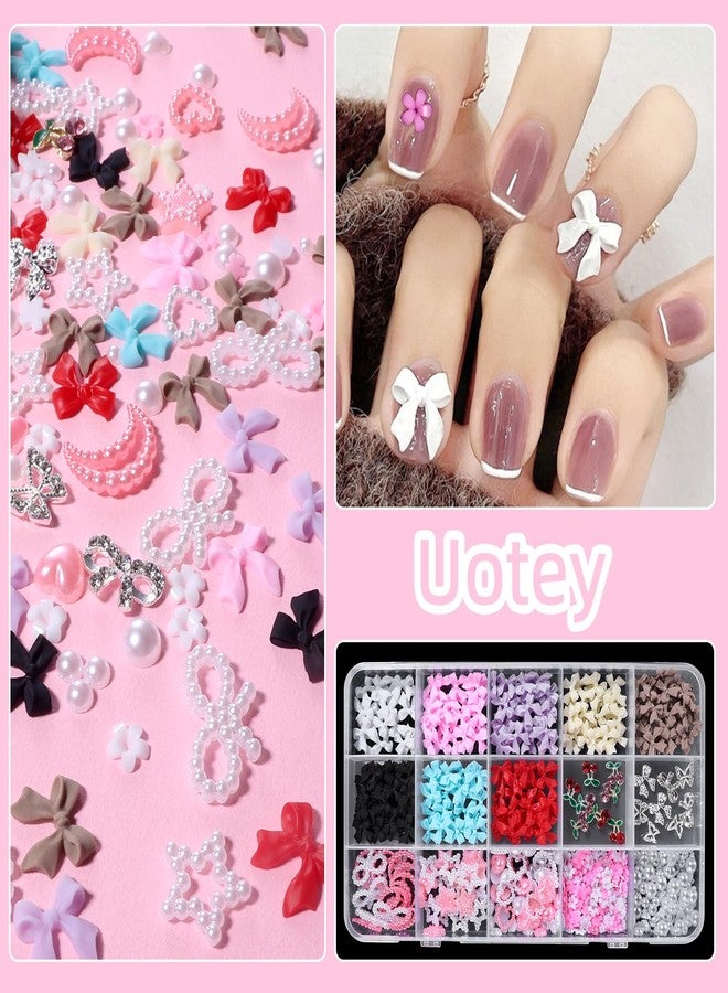 Uotey Bow Nail Charms and Gems, Color Acrylic Bows for Nails Silver Bows Cherry Nail Gems Charms, Bow Nail Charm Pearl Heart Star Nail Charms for Women DIY Crafts Accessories - Image 4