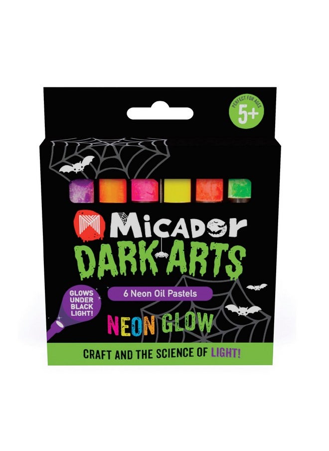 MICADOR Micador Dark Arts Neon Glow Oil Pastels, 6-Colors - Kids Coloring + drawing with highly vibrant neon colors - Glows under blacklight - Ages 5+  - Image 1