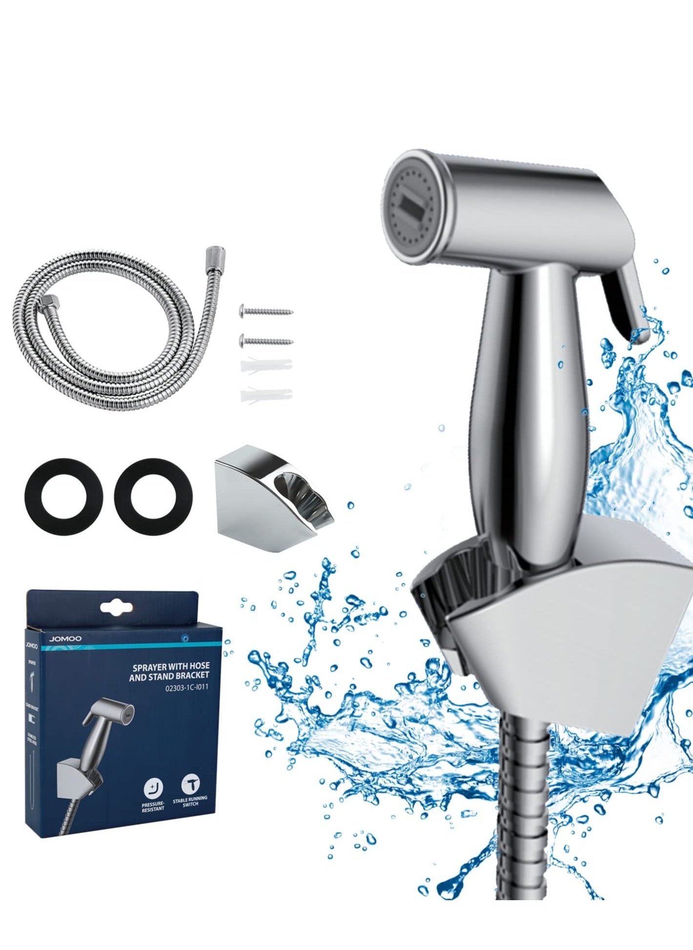 Jomoo Bidet Sprayer for Toilet, Adjustable Pressure Shattaf with 47Inch Anti-Leaking Stainless Steel Bidet Hose, Muslim Shower Bidet Spray Set 