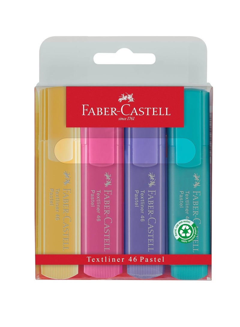 FABER-CASTELL 4-Piece Chisel Tip Highlighters Pastel Colours - Image 1