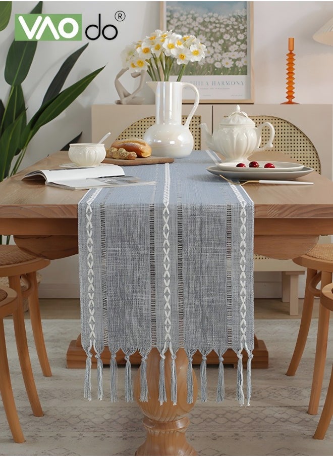 VAOdo - Simple Table Runner, Imitation Cotton and Linen Material Home Decoration Table Cloth, with Tassel Table Mat, for Wedding Restaurant Banquet Kitcheny Party 33*220CM - Image 1