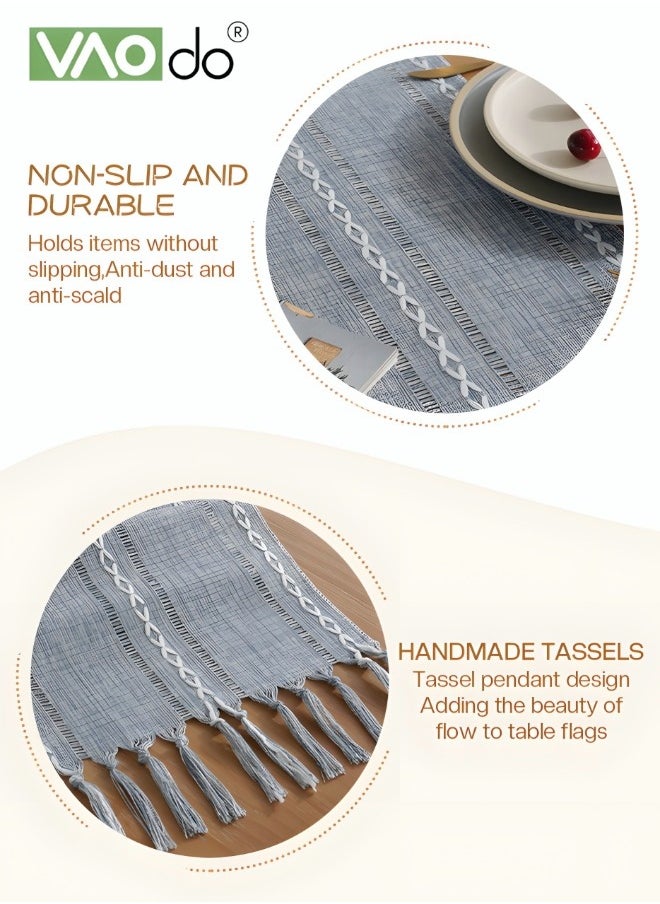 VAOdo - Simple Table Runner, Imitation Cotton and Linen Material Home Decoration Table Cloth, with Tassel Table Mat, for Wedding Restaurant Banquet Kitcheny Party 33*220CM - Image 1