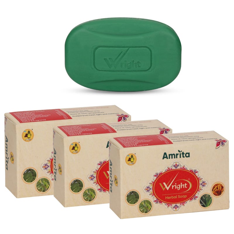Amrita Wright Herbal Soap | 75g | Pack of 3 | Excellent Remedy to Combat Psoriasis, Dry Skin & Fungal Infections | With the Goodness of Neem, Turmeric, Aloe Vera & Wrightia Tinctoria - Image 1