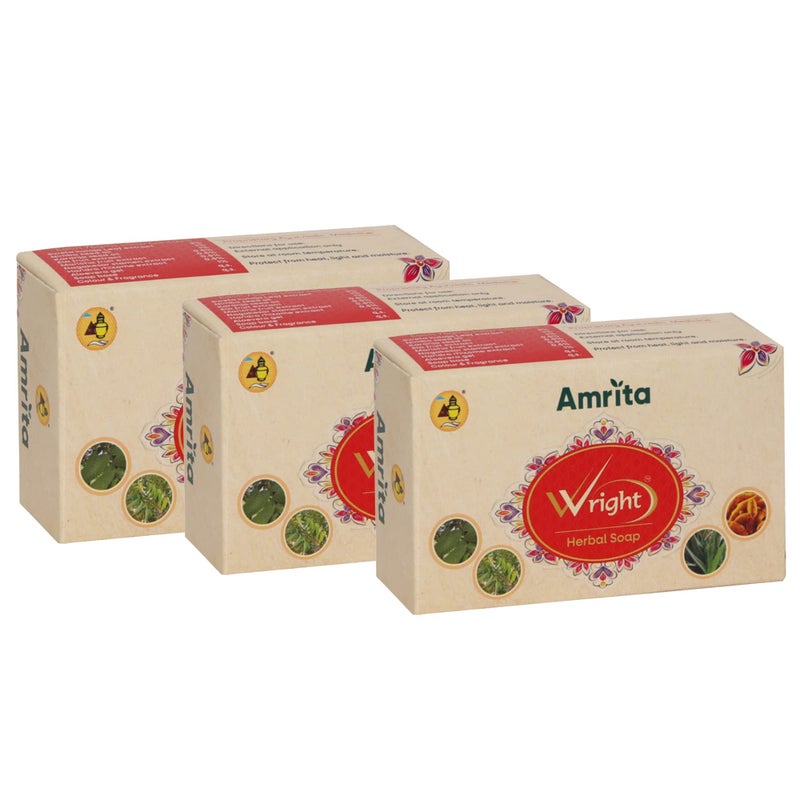 Amrita Wright Herbal Soap | 75g | Pack of 3 | Excellent Remedy to Combat Psoriasis, Dry Skin & Fungal Infections | With the Goodness of Neem, Turmeric, Aloe Vera & Wrightia Tinctoria - Image 2