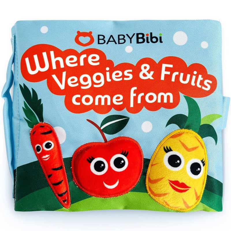 BabyBibi Soft Baby Book, ''Where Veggies & Fruits Come from''. Interactive Teething Infant Book, Touch & Feel, Crinkle Cloth Book for Babies 3 Months+ - Image 1