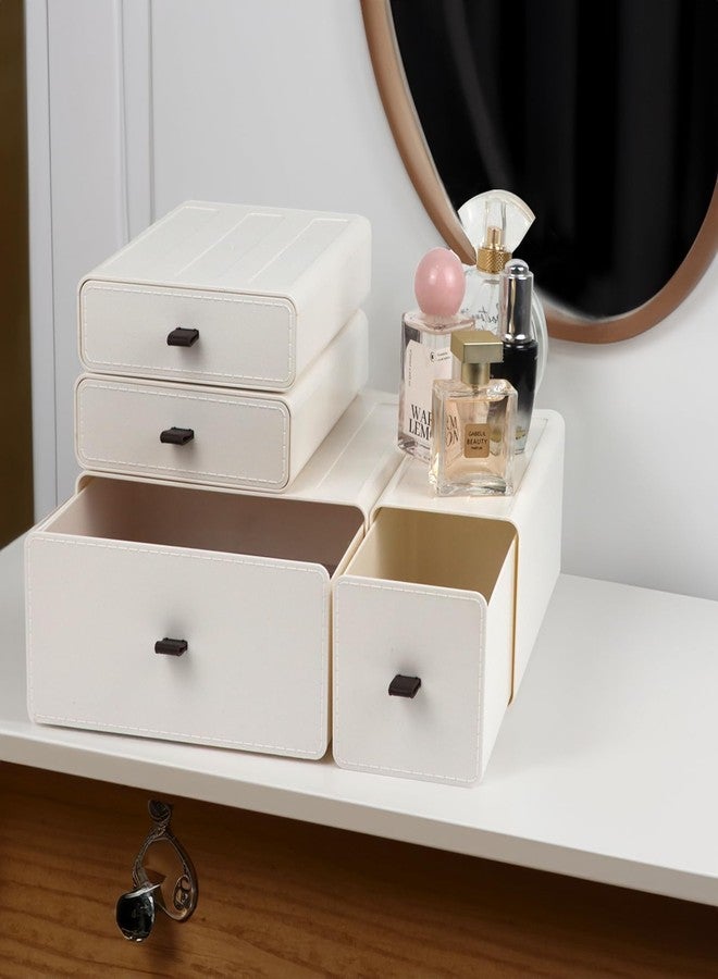 منظم مكتب أبيض من زيكسالور مع أدراج، منظم طاولة مكياج ليلية، درج تخزين للمساحات الصغيرة للأقلام والقرطاسية ومستحضرات التجميل والأدوات المكتبية والملحقات (4 أدراج) - Image 5
