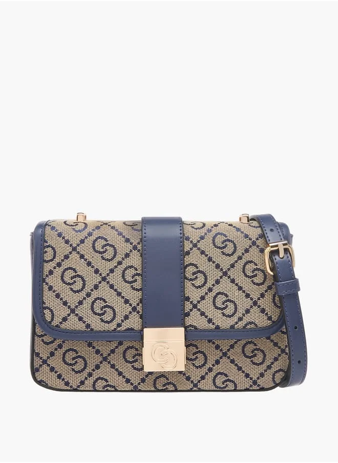 سيليست Women Jacquard Monogram Crossbody Bag with Button Closure and Adjustable Strap