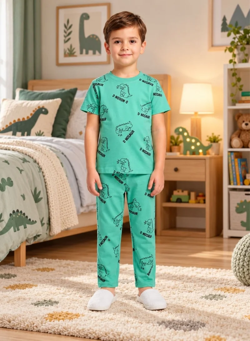 بيبي كلو Boys Green Dinosaur Print T-Shirt and Pajama Set