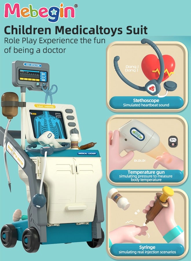 MEBEGIN 16PCS Medical Playset with Medical Cart, Medical-themed Pretend Toys, Simulation Play Doctor Toys Set with Various Accessaries, Creative Safety Play House Toys, Ideal Gift for Kids Aged 3+, 2 AA Batteries Required(Not Included) - Image 4
