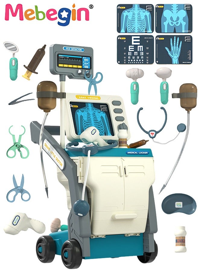 MEBEGIN 16PCS Medical Playset with Medical Cart, Medical-themed Pretend Toys, Simulation Play Doctor Toys Set with Various Accessaries, Creative Safety Play House Toys, Ideal Gift for Kids Aged 3+, 2 AA Batteries Required(Not Included) - Image 1