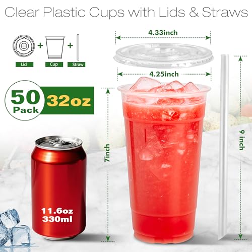 Charmount 32 oz 50 Sets Clear Plastic Cups with Lids and Straws Sturdy Food Safe Disposable To Go Cups for Cold Drinks Iced Coffee Milkshakes Smoothies - Image 5
