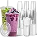 Charmount 32 oz 50 Sets Clear Plastic Cups with Lids and Straws Sturdy Food Safe Disposable To Go Cups for Cold Drinks Iced Coffee Milkshakes Smoothies - Image 1