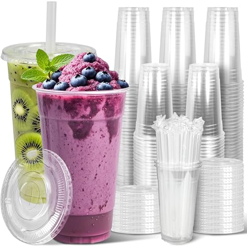 Charmount 32 oz 50 Sets Clear Plastic Cups with Lids and Straws Sturdy Food Safe Disposable To Go Cups for Cold Drinks Iced Coffee Milkshakes Smoothies - Image 2