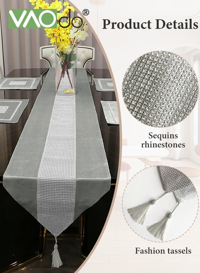 فاو دو مفرش مائدة بشريط ماسي وشرابات باللون البيج، مفرش مائدة لحفل زفاف وحفل زفاف وحفل عيد ميلاد، ديكور مائدة 32*210 سم - Image 5