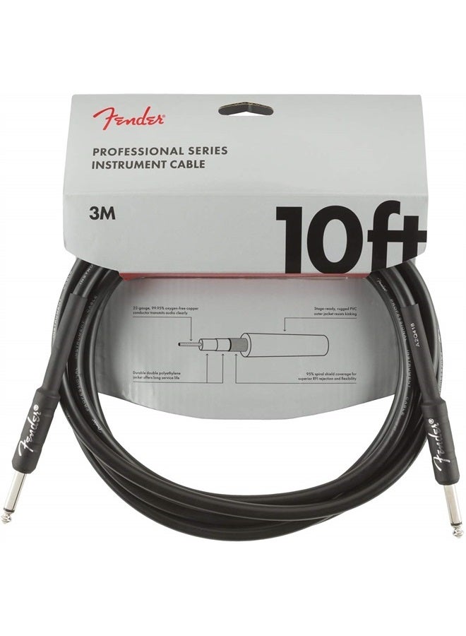 FENDER Professional Series Instrument Cable, Straight/Straight, Black, 10ft  - Image 1