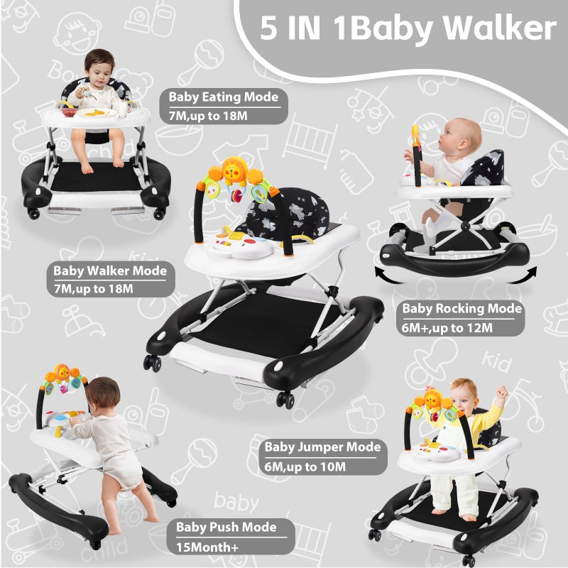 RefoereBabe Baby Walker, 5 in 1 Baby Walkers for Boys Girls 6-12 Months, Foldable Walkers for Babies with Bouncer & Feeding Tray, Music, Adjustable Heights, Activity Walker for Infant - Image 2