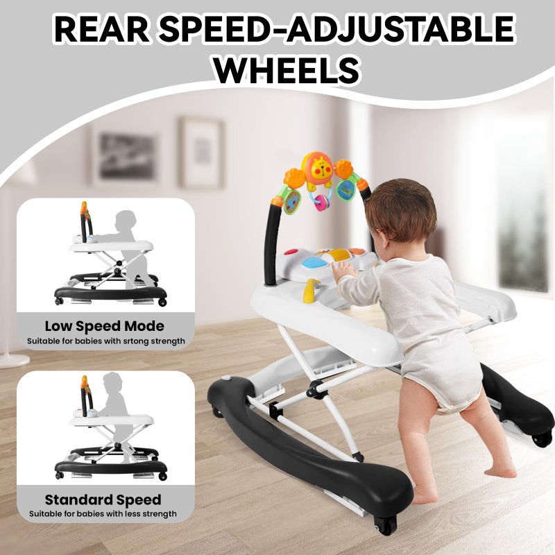RefoereBabe Baby Walker, 5 in 1 Baby Walkers for Boys Girls 6-12 Months, Foldable Walkers for Babies with Bouncer & Feeding Tray, Music, Adjustable Heights, Activity Walker for Infant - Image 5