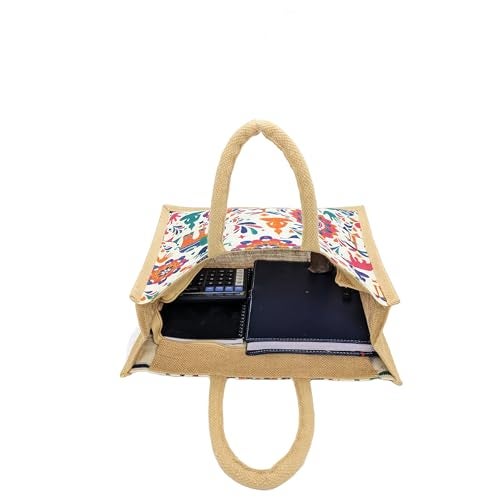 Sangra Multicolor Jute bag for Women and Men Lunch Bag with Zip and Handle (Elephant Buddha) - Image 4