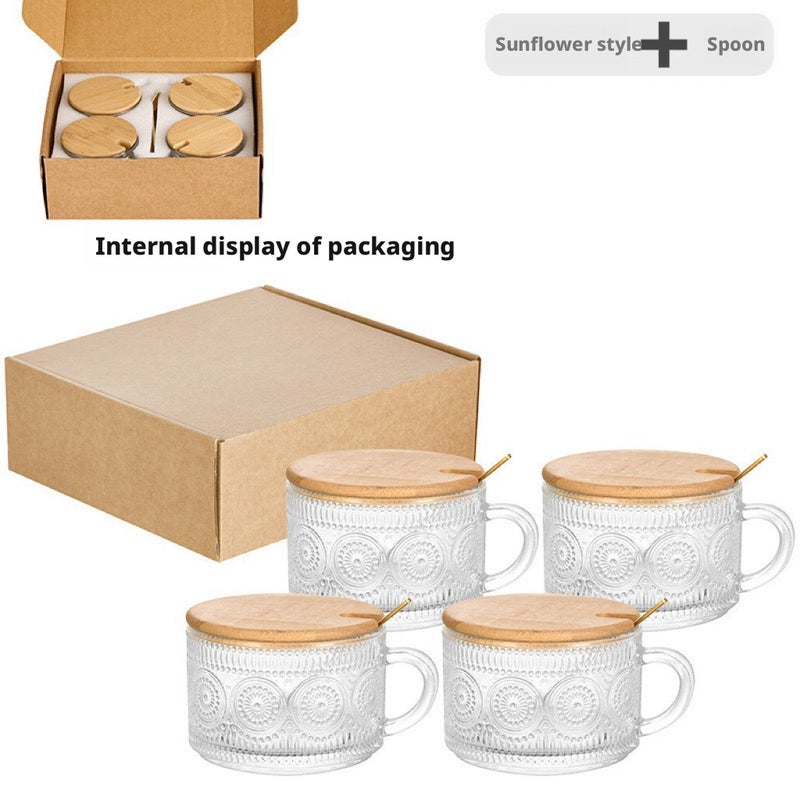 كوب زجاجي للإفطار بنمط عباد الشمس - Image 1