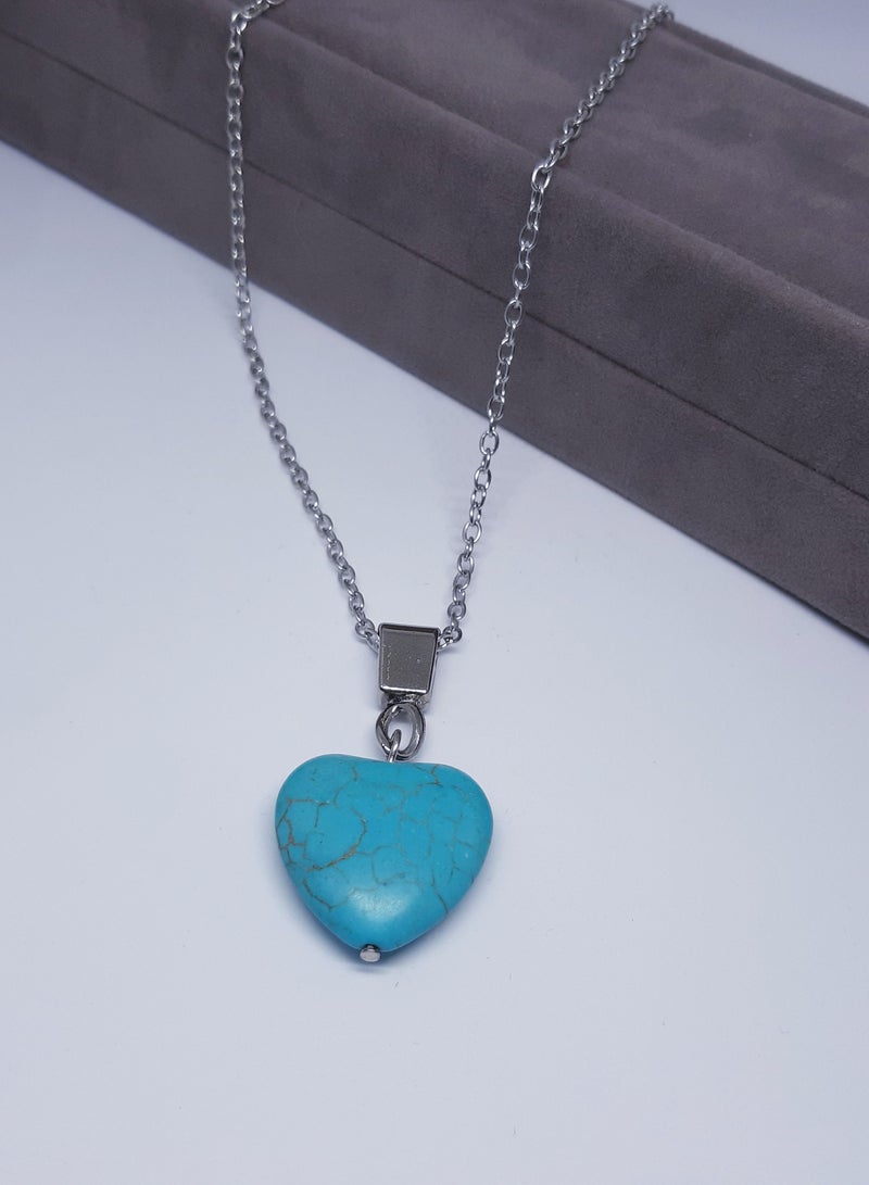 Chain silvery with turquoise heart  - Image 1