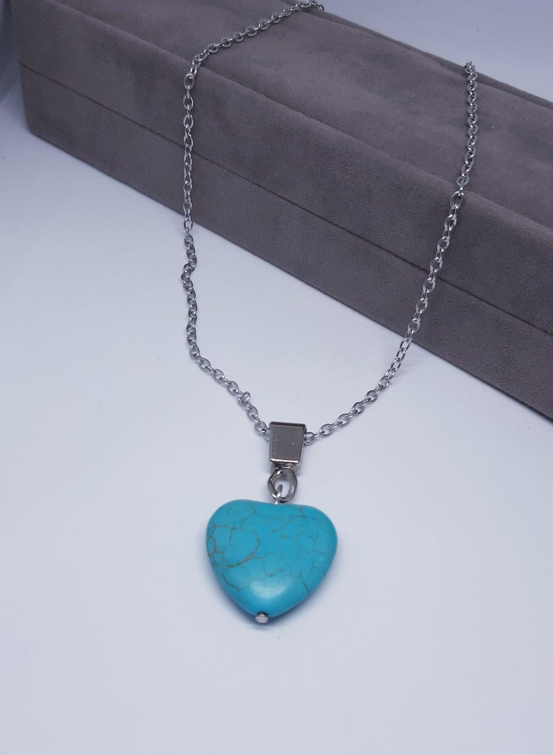 Chain silvery with turquoise heart  - Image 2