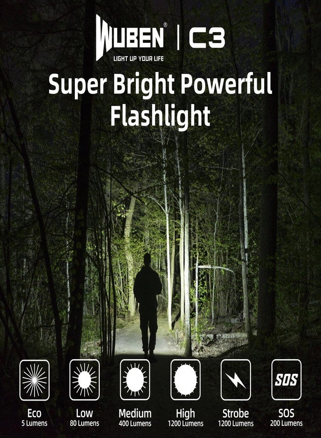WUBEN C3 Rechargeable Flashlight 1200 High Lumens Super Bright, LED Tactical Flashlights, Powered EDC Flash Light IP68 Waterproof, 6 Light Modes for Camping, Emergency, Outdoor, Rescue, Inspection - Image 4