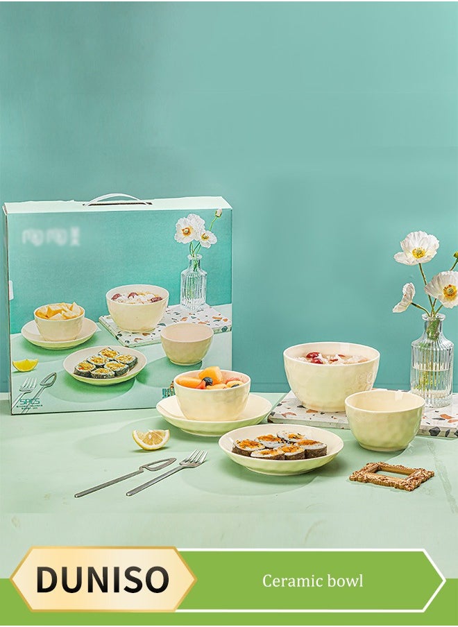 DUNISO - 5 Pcs Dinnerware Set,Home Tableware Set,Premium Serving Bowls Set,High Temperature Resistance, Easy To Clean，For 2 People Includes Plates, Round Bowls,For Oven And Dishwasher And Microwave Safe - Image 1