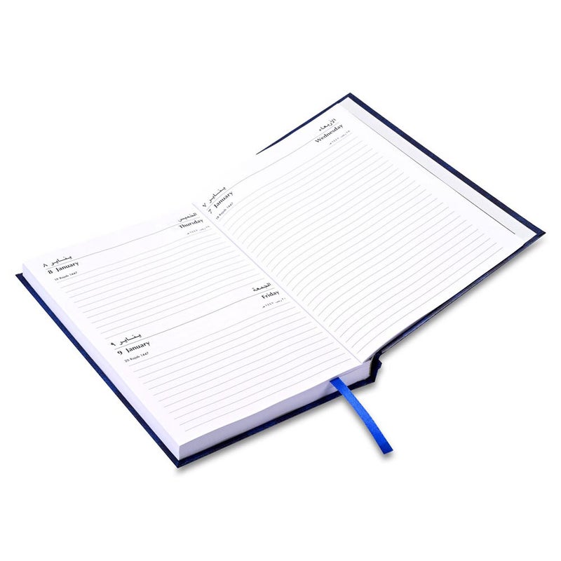 FIS 2026 A5 Agenda Diary, 148x210mm Size, Hard Cover Vinyl, 1 Day a Page with Thursday & Friday Combined, Right to Open, Arabic/English, 60gsm White Paper, Blue Cover-FSDI90AER26BL - Image 3