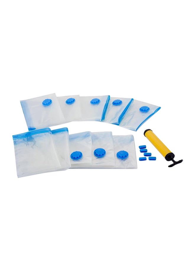 Loquat 10-Piece Plastic Vacuum Storage Bag With Suction Pump Set Clear/Blue/Yellow