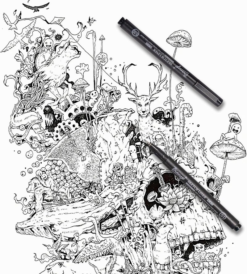 Bianyo Black Micro-Pen Fineliner Ink Pens, Water Resistant Archival Ink Pens for Watercolor Paint, Designing by Art Marker, Comics, Lettering, Journals, Illustration, Graphics, Sketching, Set of 9 - Image 5